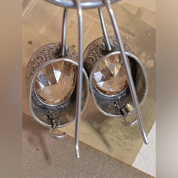 Retired Oval Silpada Sterling Silver and Champagne CZ Drop Earrings - Picture 6 of 14